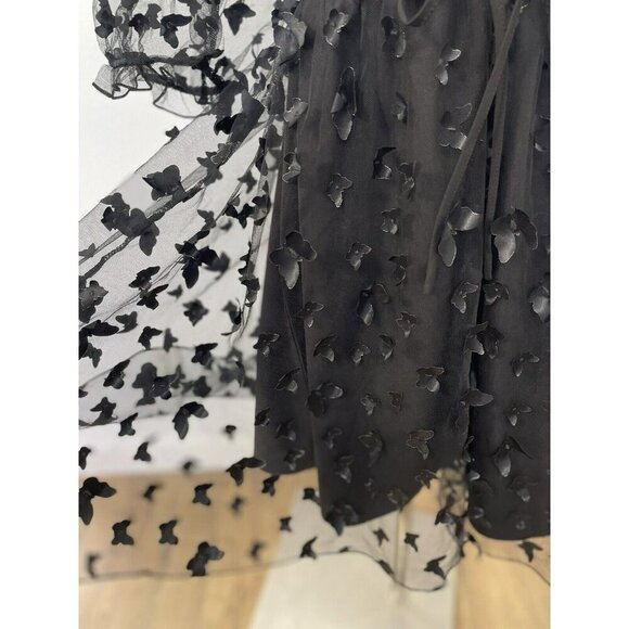 Thirty Thirty LA Black 3D Butterfly Puff Sleeve Babydoll Dress Women Large Sheer - Picture 6 of 14